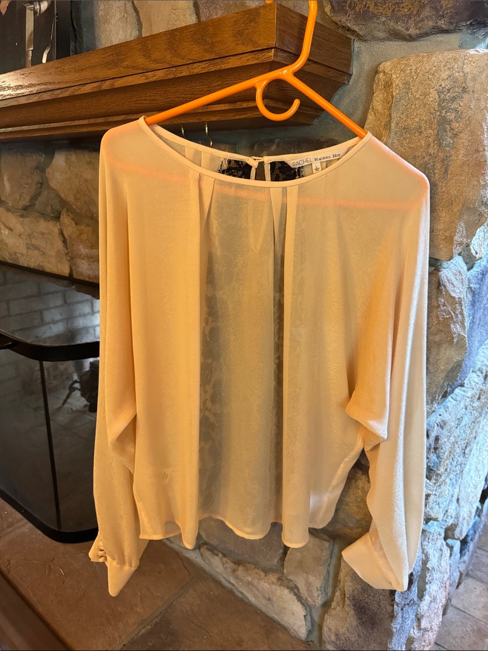 RACHEL Rachel Roy Sheer Cream Long-Sleeve Blouse